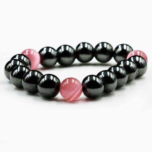 MAGNETIC HEMATITE & IRIDESCENT PINK BEAD STRETCH BRACELET - JBSHBP1